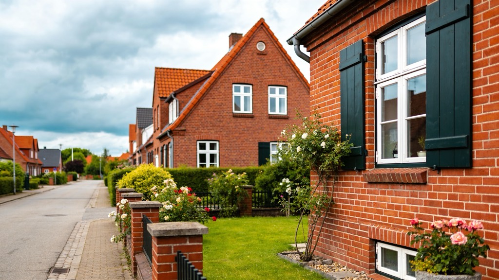 Backsteinhäuser in einer Wohnstraße in Schleswig-Holstein